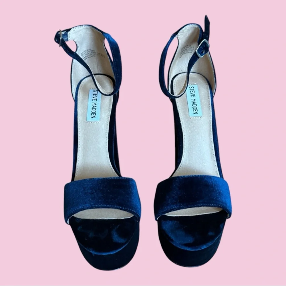 Steve Madden dark blue Gonzo velvet platform sandals - Picture 3 of 4